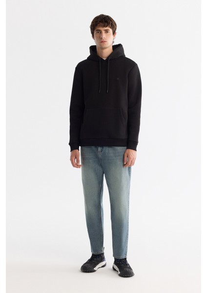 Erkek Siyah Kapüşonlu 3 İplik Şardonlu Regular Fit Sweatshirt B001103 fiyatları