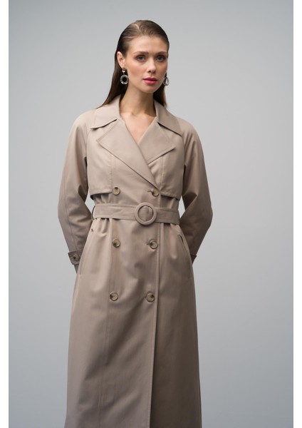 Reglan Kol Kruvaze Su Itici Özellikli Astarlı Uzun Trençkot Taş 6642 fiyatları