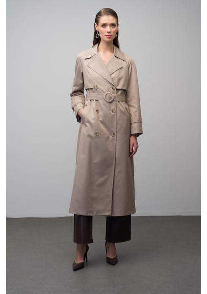 Reglan Kol Kruvaze Su Itici Özellikli Astarlı Uzun Trençkot Taş 6642 modelleri