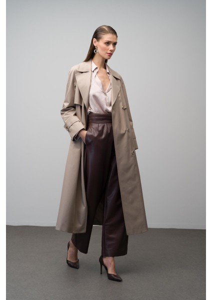 Reglan Kol Kruvaze Su Itici Özellikli Astarlı Uzun Trençkot Taş 6642 indirimleri