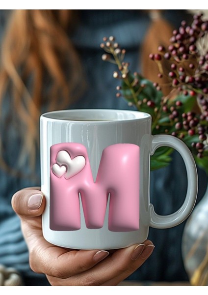 Kalpli Harf Şeklinde Kişiye Özel 3 Boyutlu Tasarım Seramik Kupa Mug - Hediyelik