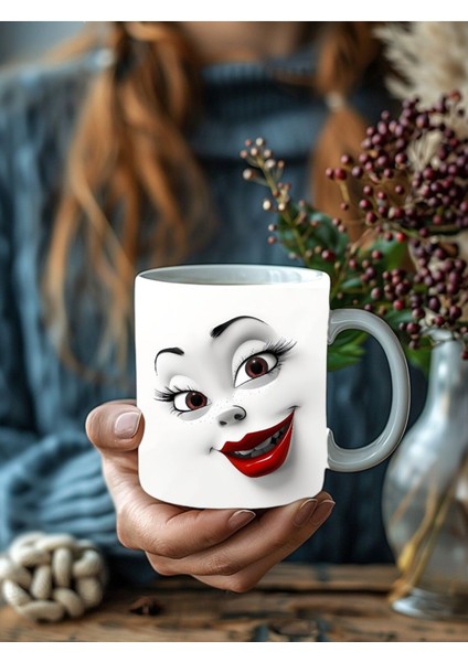 Ifade Surat Temalı 3 Boyutlu Tasarım Seramik Kupa Mug