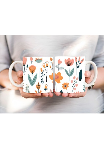 Renkli Karışık Çiçek Şeklinde 3 Boyutlu Tasarım Seramik Kupa Mug