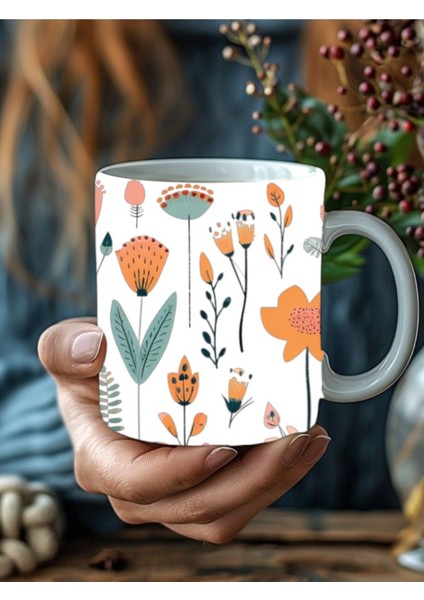 Renkli Karışık Çiçek Şeklinde 3 Boyutlu Tasarım Seramik Kupa Mug