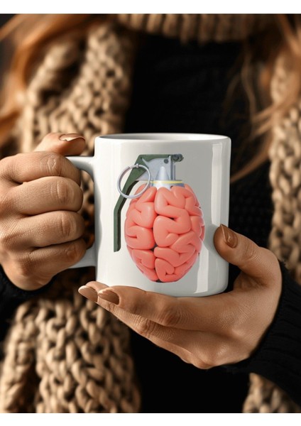 El Bombası ve Beyin Şeklinde 3 Boyutlu Tasarım Seramik Kupa Mug
