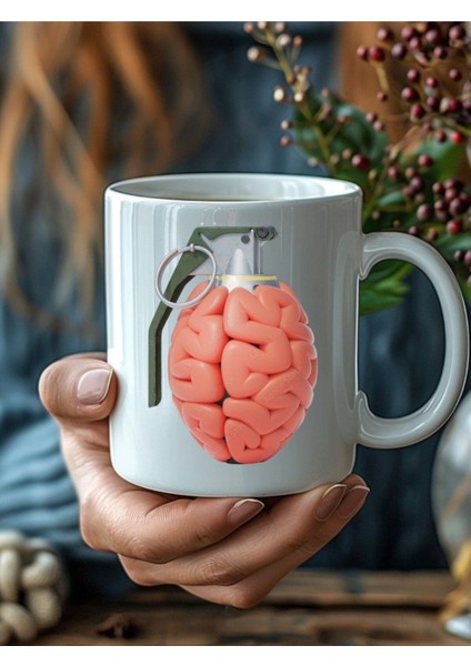 El Bombası ve Beyin Şeklinde 3 Boyutlu Tasarım Seramik Kupa Mug