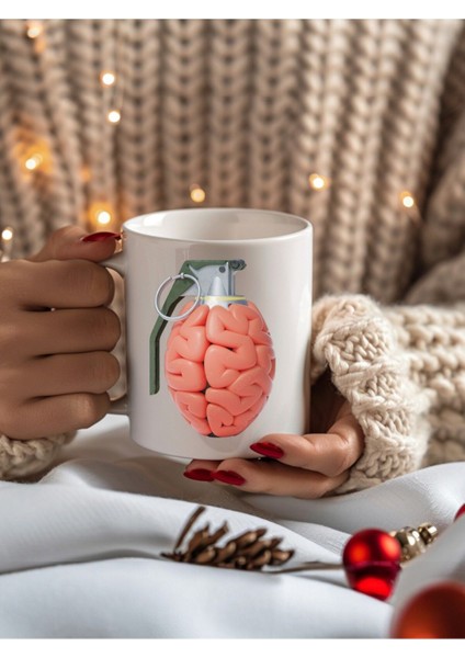 El Bombası ve Beyin Şeklinde 3 Boyutlu Tasarım Seramik Kupa Mug