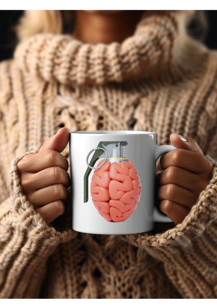 El Bombası ve Beyin Şeklinde 3 Boyutlu Tasarım Seramik Kupa Mug