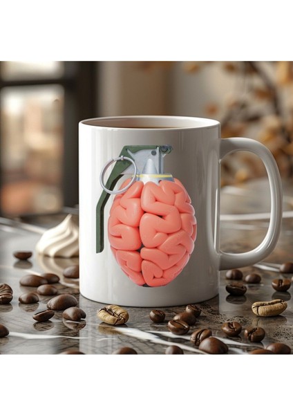 El Bombası ve Beyin Şeklinde 3 Boyutlu Tasarım Seramik Kupa Mug