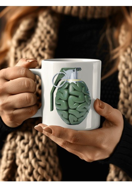 El Bombası ve Beyin Şeklinde 3 Boyutlu Tasarım Seramik Kupa Mug
