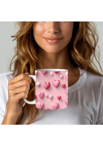 Kalp Baskılı 3D Tasarım Seramik Kupa Mug - Kupa Bardak modelleri