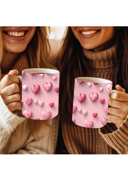 Kalp Baskılı 3D Tasarım Seramik Kupa Mug - Kupa Bardak indirimleri