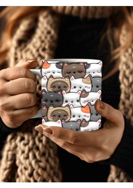 Kedi Baskılı 3D Tasarım Seramik Kupa Mug - Hediyelik Kediler Kupa Bardak