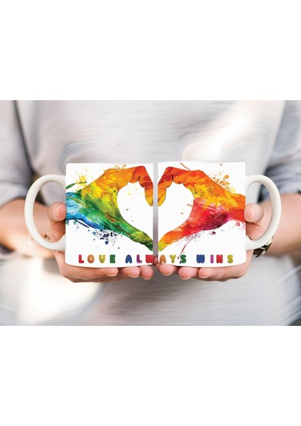 Kalp Rengarenk Eller Şeklinde Tam Boy 3 Boyutlu Tasarım Seramik Kupa Mug