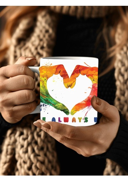 Kalp Rengarenk Eller Şeklinde Tam Boy 3 Boyutlu Tasarım Seramik Kupa Mug fiyatları