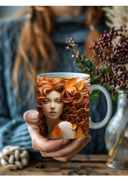Sonbahar Yaprak ve Kadın Temalı 3 Boyutlu Tasarım Seramik Kupa Mug fırsatları