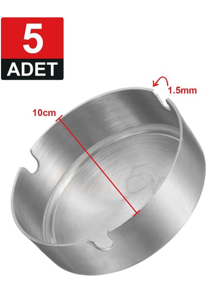 5’li Elit Büyük Boy Krom Küllük Paslanmaz Çelik Kül Tablası 10 cm