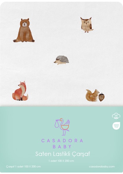 Forest Amigos 100% Pamuk Saten Lastikli Çarşaf - 120X200 cm