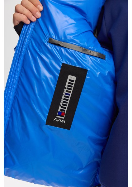 Erkek Saks Kapüşonlu Kaz Tüyü Su İtici Rüzgar Geçirmez -20 Dereceye Dayanıklı Parlak Şişme Comfort Fit Mont A42Y6182