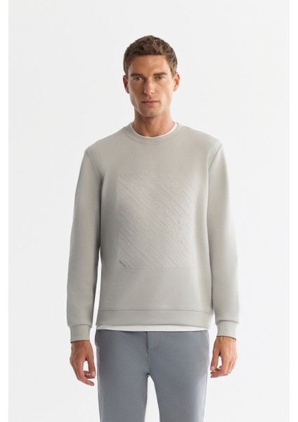 Erkek Gri Bisiklet Yaka Pamuklu Baskılı Elastan Sweatshirt A42y1243
