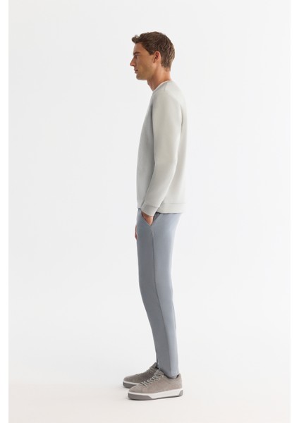 Erkek Gri Bisiklet Yaka Pamuklu Baskılı Elastan Sweatshirt A42y1243