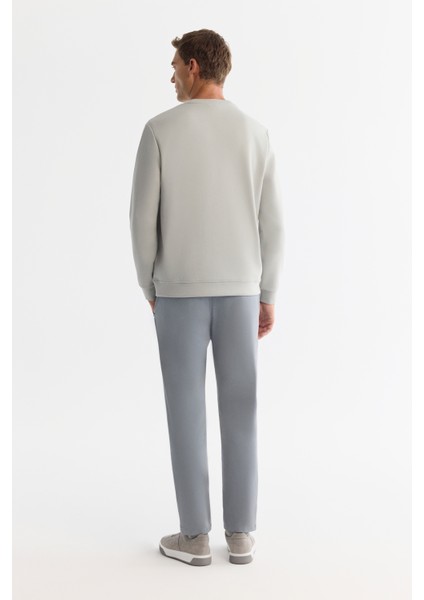 Erkek Gri Bisiklet Yaka Pamuklu Baskılı Elastan Sweatshirt A42y1243