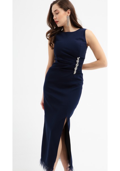 Kadın Lacivert Otrişli Söz Nişan Nikah Abiye Elbise modelleri