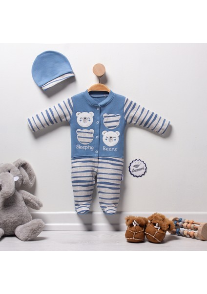 Çizgili Sleeping Bears Kız & Erkek Bebek Tulumu
