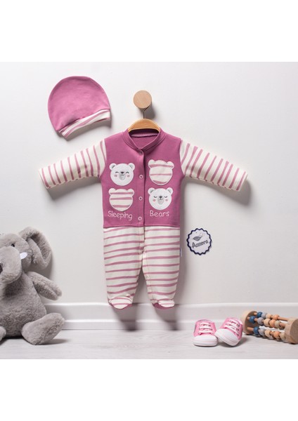 Çizgili Sleeping Bears Kız & Erkek Bebek Tulumu