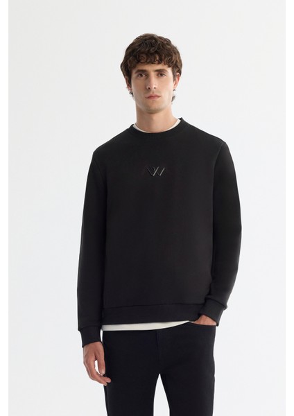 Erkek Siyah Bisiklet Yaka Içi 3 Iplik Şardonlu Sweatshirt B001033