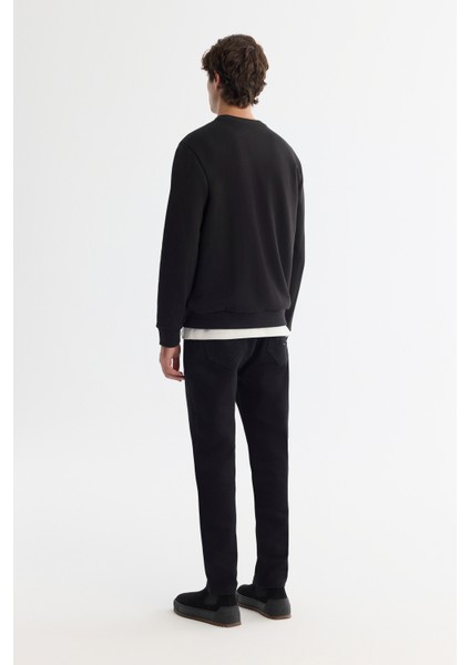 Erkek Siyah Bisiklet Yaka Içi 3 Iplik Şardonlu Sweatshirt B001033