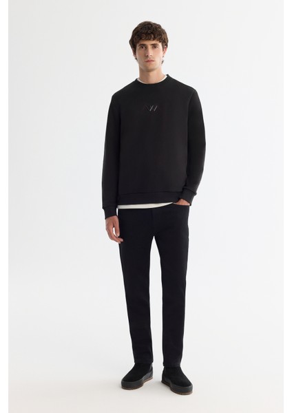 Erkek Siyah Bisiklet Yaka Içi 3 Iplik Şardonlu Sweatshirt B001033