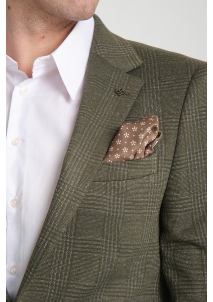 Ribas Erkek Yeşil Likralı Pamuk Karışımlı Ekose Desenli Slim Fit Spor Blazer Ceket fiyatları