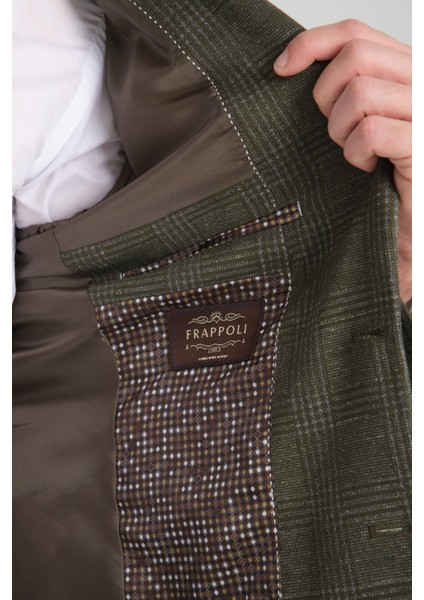 Ribas Erkek Yeşil Likralı Pamuk Karışımlı Ekose Desenli Slim Fit Spor Blazer Ceket modelleri