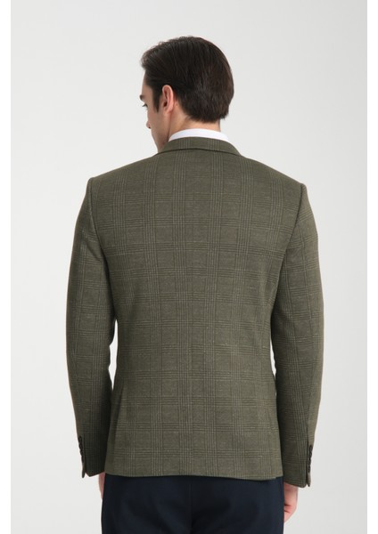 Ribas Erkek Yeşil Likralı Pamuk Karışımlı Ekose Desenli Slim Fit Spor Blazer Ceket fırsatları