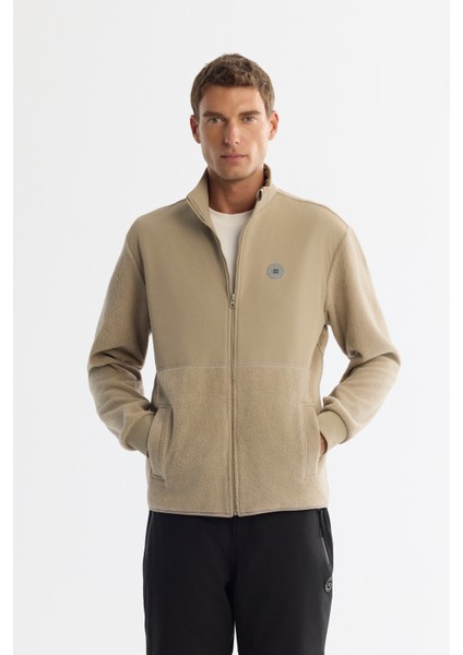 Erkek Vizon Soğuğa Dayanıklı Dik Yaka Fermuarlı Polar Sweatshirt A42y1311