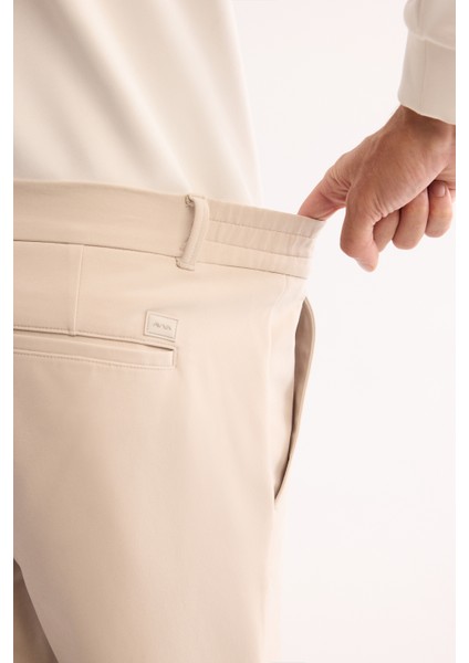 Erkek Bej Kırışmaz Hızlı Kuruyan Beli Lastikli Ekstra Esnek Teknik Kumaş Pantolon A42y3065