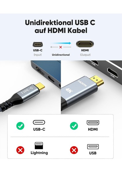 Type-C To 4K 30Hz Ultra Full Hd HDMI Usb-C Tak Çalıştır Görüntü Aktarım Kablosu 3 Metre Gold