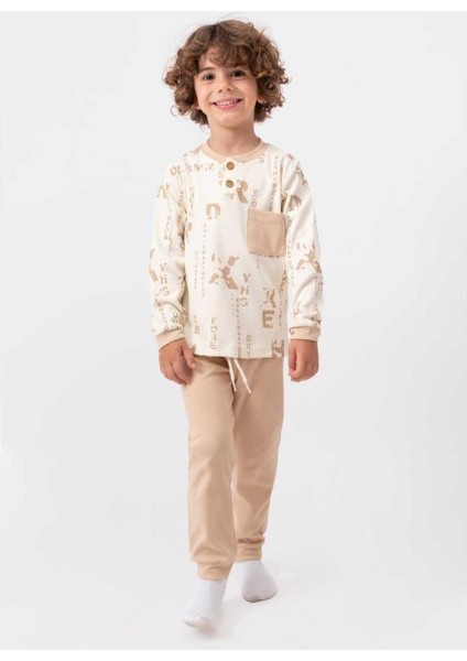 Alfabe Desenli Bej Erkek Çocuk Pijama Takımı