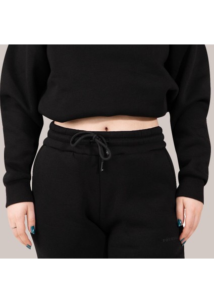 Siyah Kadın Jogger, 3 Iplik Kumaş, Normal Fit modelleri