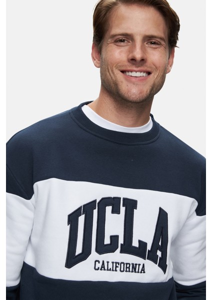 ARCHER Lacivert Bisiklet Yaka Nakışlı Şardonlu Loose Fit Erkek Sweatshirt fiyatları