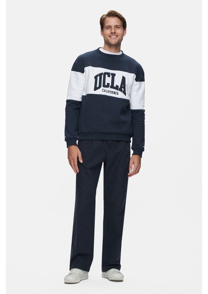 ARCHER Lacivert Bisiklet Yaka Nakışlı Şardonlu Loose Fit Erkek Sweatshirt modelleri