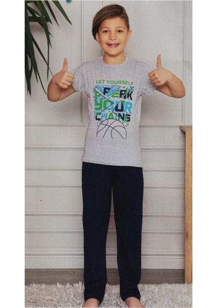 Kısa Kol Tişört , Uzun Pantolon Erkek Çocuk Pijama M00672