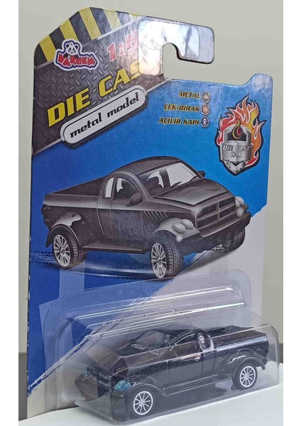 Dianomi Vardem 1:64 Ölçek Chrysler Pick-Up Siyah// Çek Bırak 8 cm Metal Pick-Up
