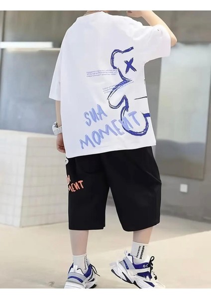 Özel Tasarım Blue Bear Baby Dijital Baskılı Erkek Çocuk Modern T-Shirt Short Takı