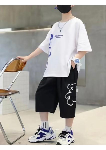 Özel Tasarım Blue Bear Baby Dijital Baskılı Erkek Çocuk Modern T-Shirt Short Takı modelleri