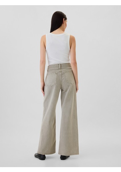 Kadın Gri High Rise Wide-Leg Jean Pantolon indirimleri