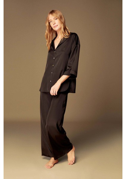 Gecelik Takım Gömlek Pantolon 2'li Set 1528 Black