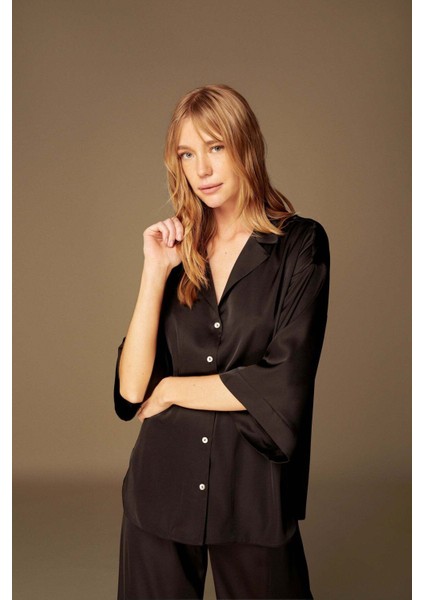 Gecelik Takım Gömlek Pantolon 2'li Set 1528 Black