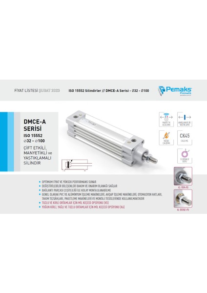 Dmce-A 032-0220 Çift Etkili Manyetikli Yastıklamalı Pnömatik Silindir fiyatları